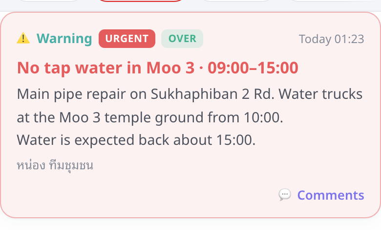 Once over, the warning is marked Over in the Warnings list