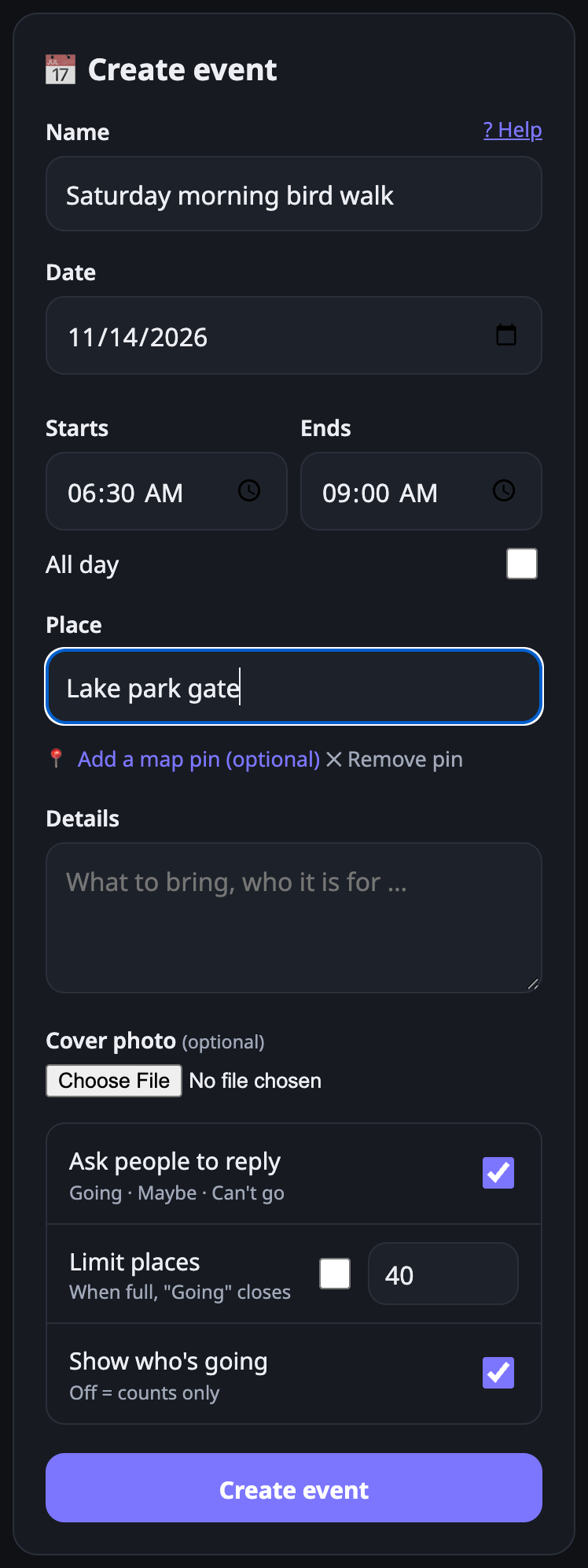Create an event